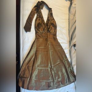Elegant Brown Shimmer Halter Dress